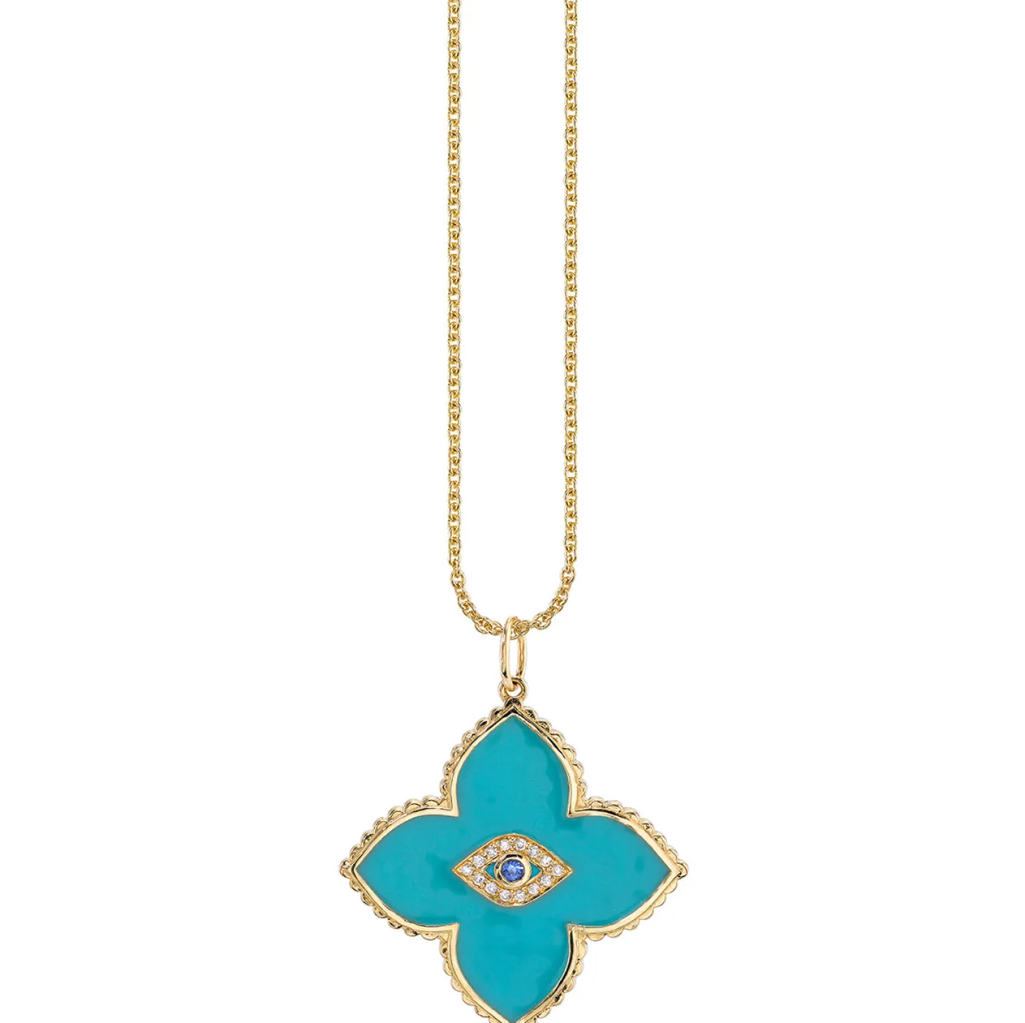 Gold & Bezel Diamond Eye Moroccan Flower Charm