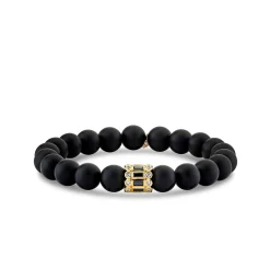 Gold & Black Diamond Stacked Baguette & Bezel Rondelle on Onyx