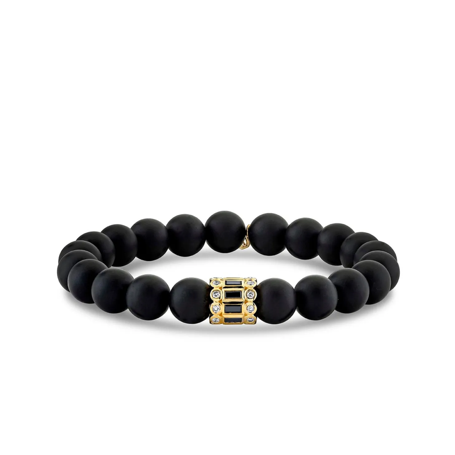 Gold & Black Diamond Stacked Baguette & Bezel Rondelle on Onyx