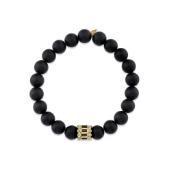 Gold & Black Diamond Stacked Baguette & Bezel Rondelle on Onyx