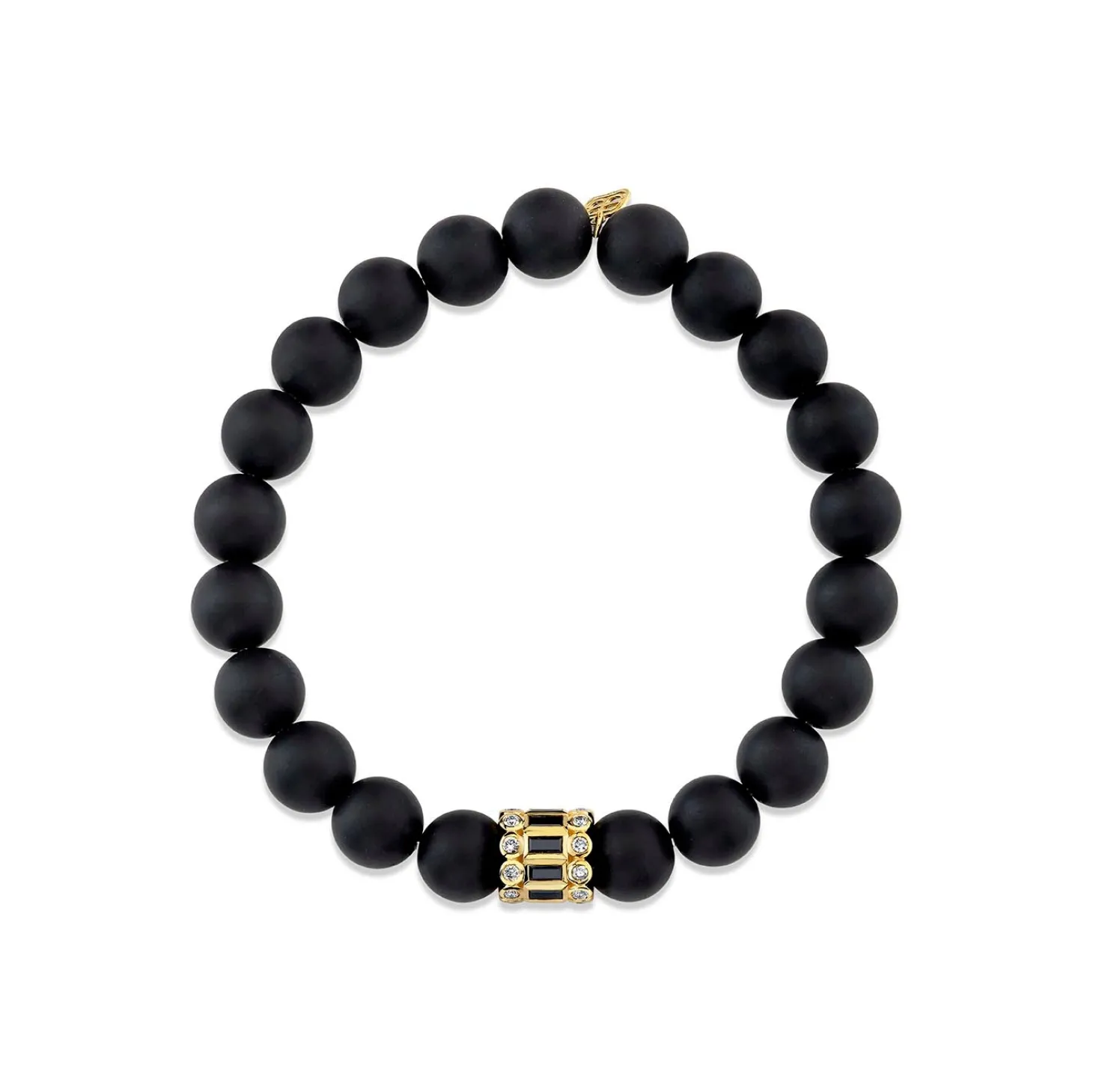 Gold & Black Diamond Stacked Baguette & Bezel Rondelle on Onyx