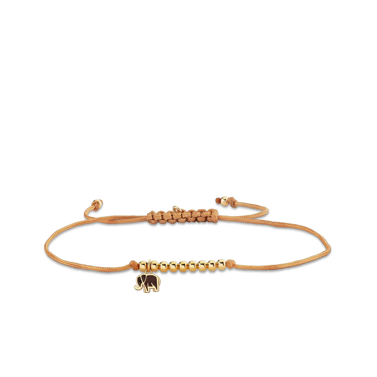 Gold & Brown Enamel Mini Elephant Cord Bracelet