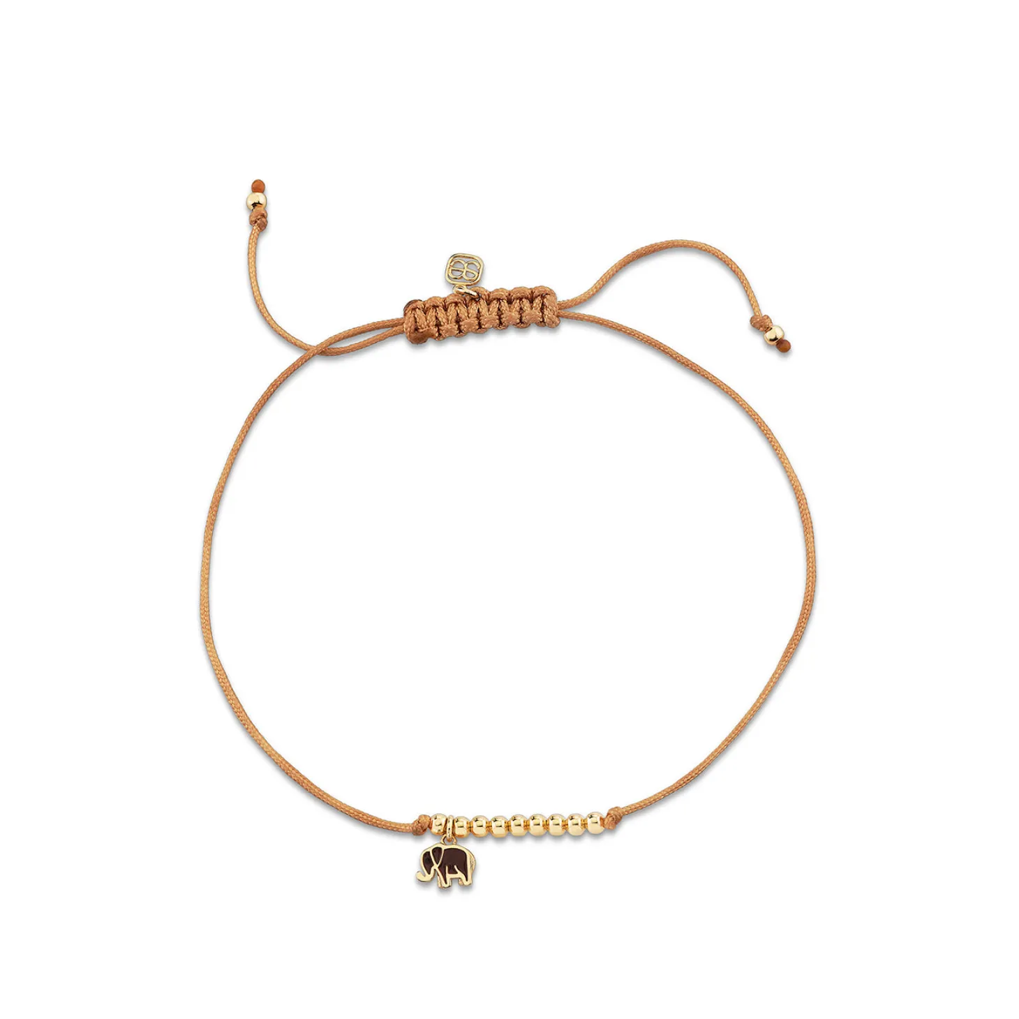 Gold & Brown Enamel Mini Elephant Cord Bracelet