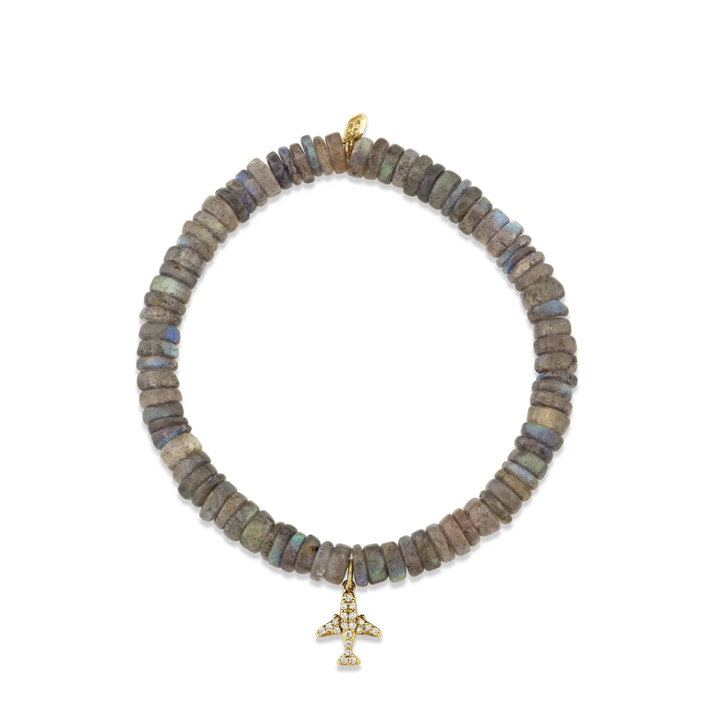 Gold & Diamond Airplane On Labradorite Heishi