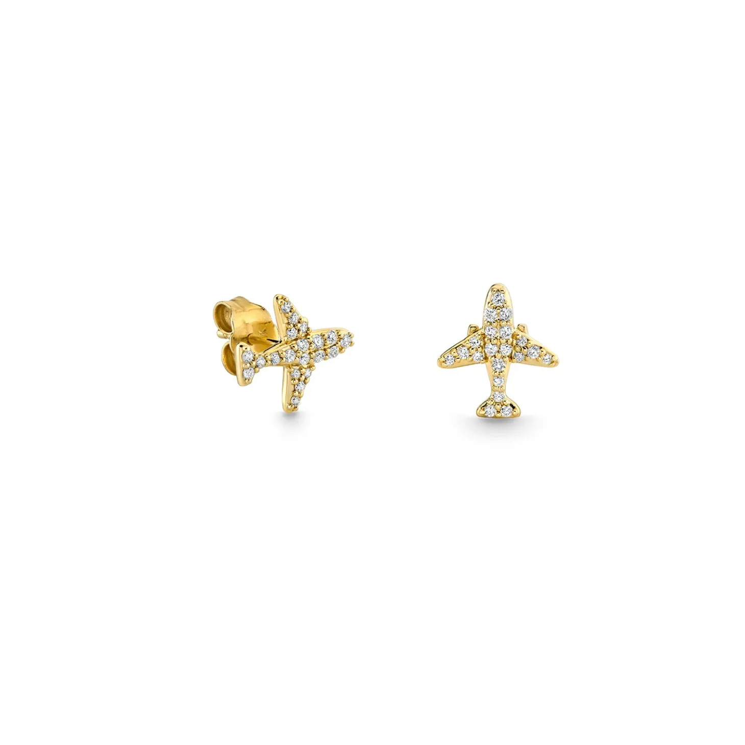 Gold & Diamond Airplane Stud