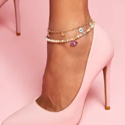 Gold & Diamond Amethyst Carved Stone Multi Morganite Anklet