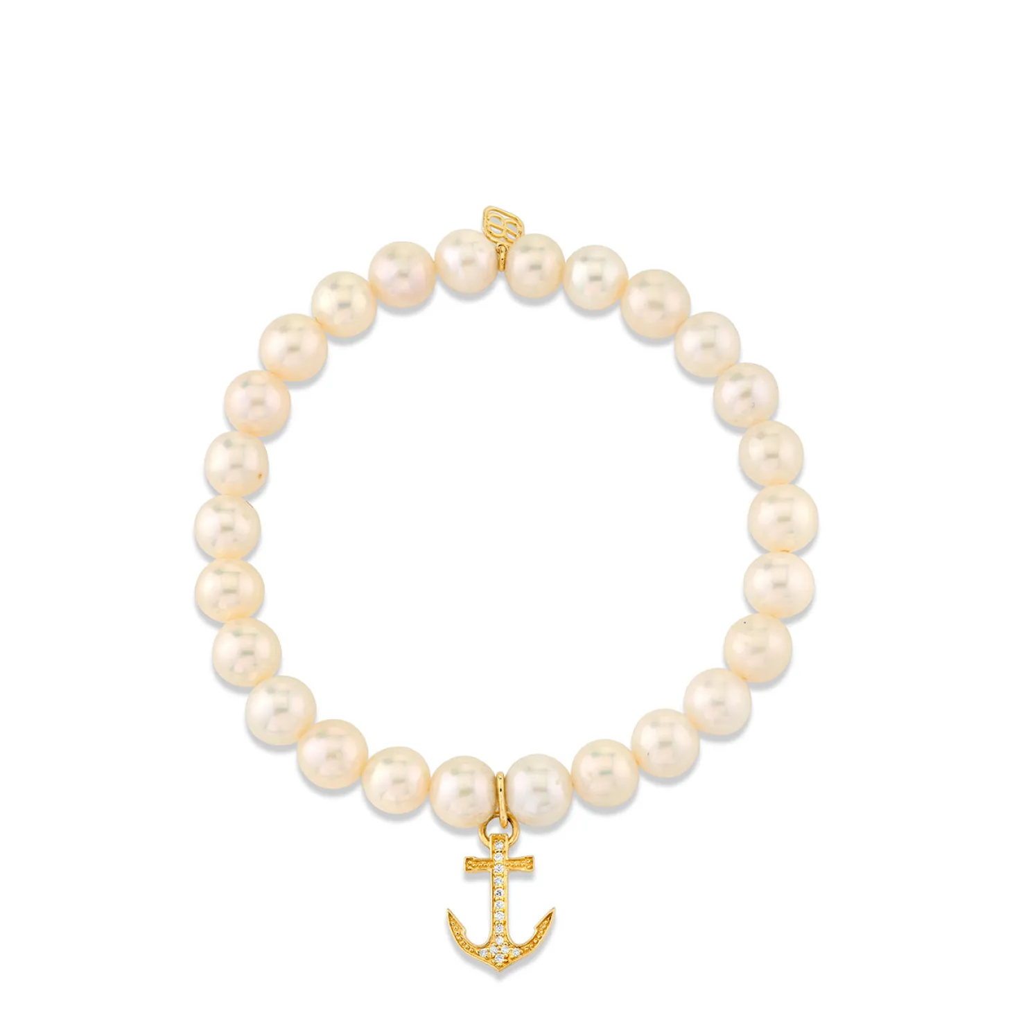 Gold & Diamond Anchor on Pearls