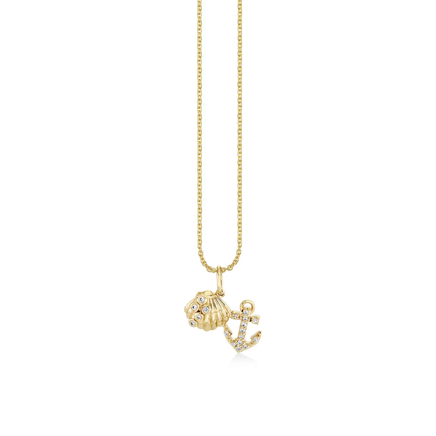 Gold & Diamond Anchor Shell Cluster Charm