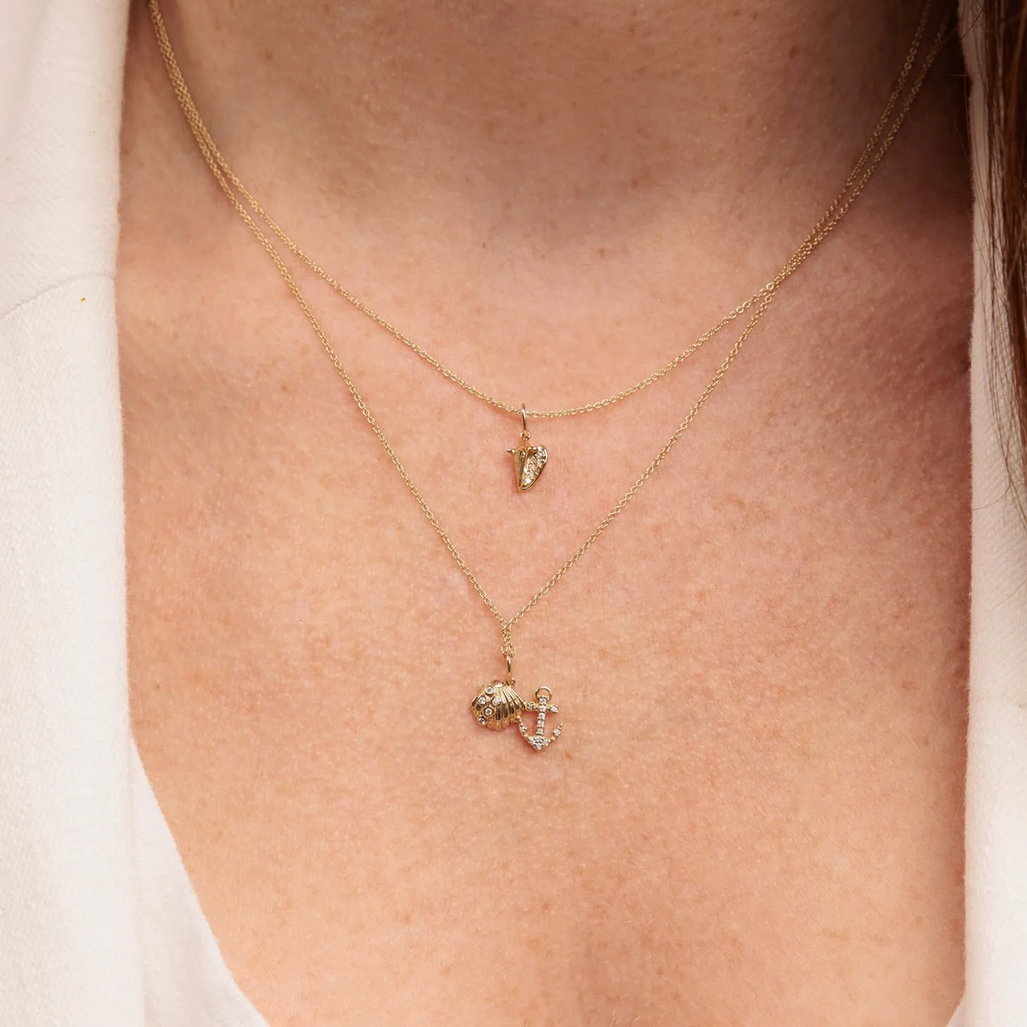 Gold & Diamond Anchor Shell Cluster Charm