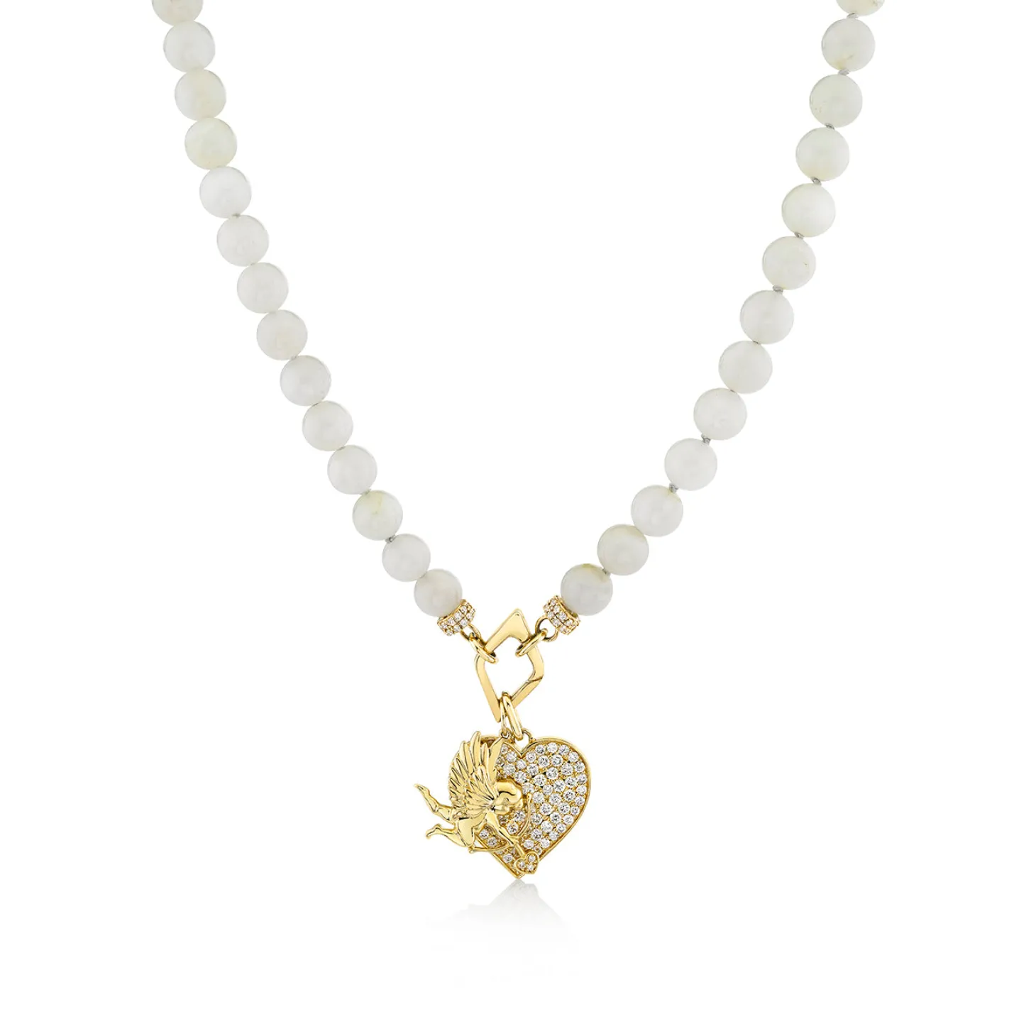 Gold & Diamond Angel Heart Moonstone Necklace