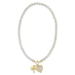 Gold & Diamond Angel Heart Moonstone Necklace