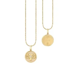 Gold & Diamond Aries Zodiac Medallion Necklace