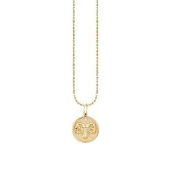 Gold & Diamond Aries Zodiac Medallion Necklace