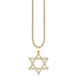 Gold & Diamond Baguette and Round Bezel Star of David Charm