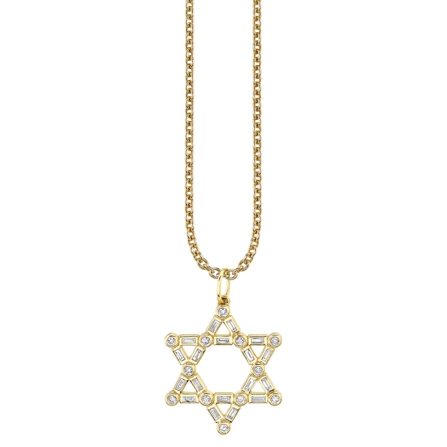 Gold & Diamond Baguette and Round Bezel Star of David Charm