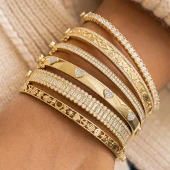 Gold & Diamond Baguette and Round Bezel Eternity Bangle
