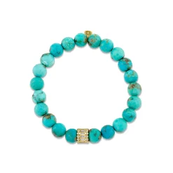 Gold & Diamond Baguette and Round Bezel Stacked Rondelle on Matrix Turquoise