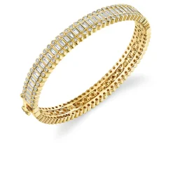 Gold & Diamond Baguette Eternity Hinge Bangle