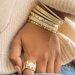 Gold & Diamond Baguette Eternity Hinge Bangle
