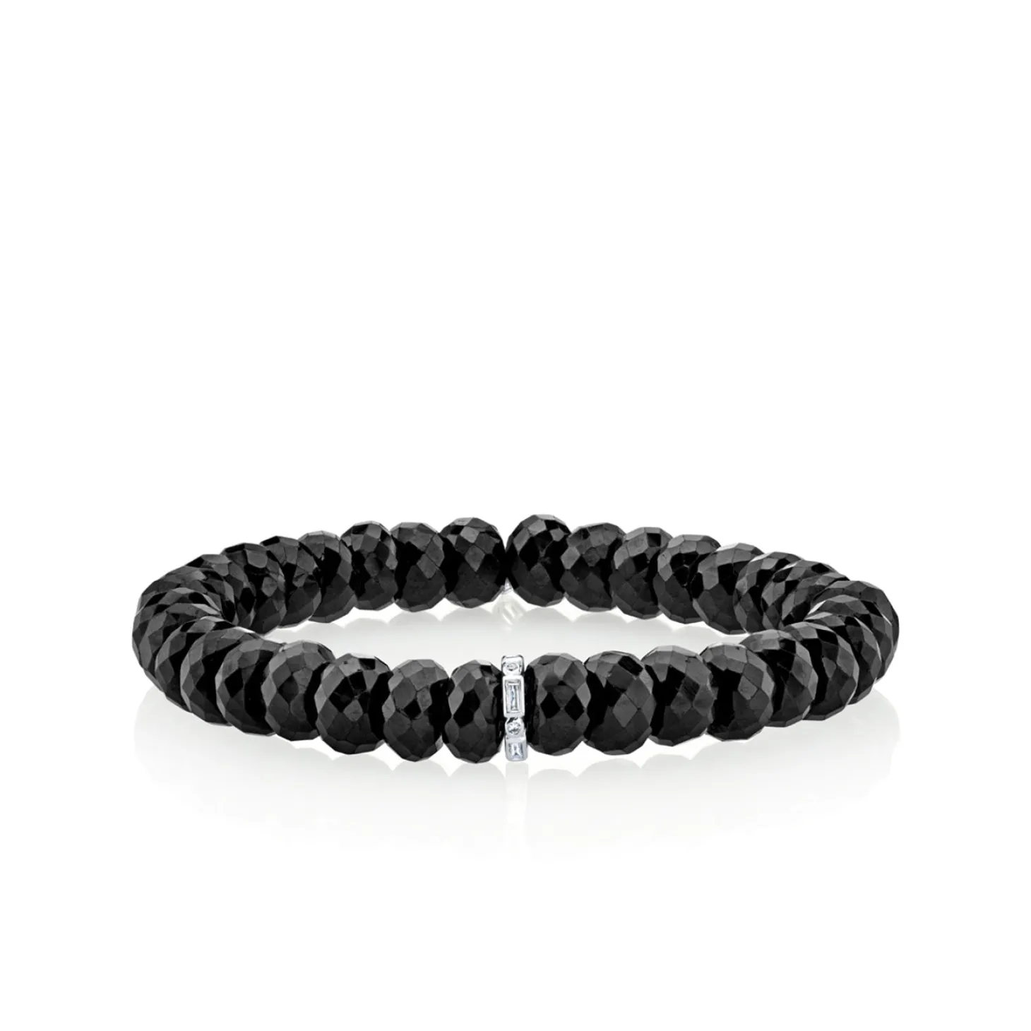 Gold & Diamond Baguette Rondelle on Black Spinel
