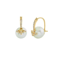 Gold & Diamond Bee Pearl Earrings