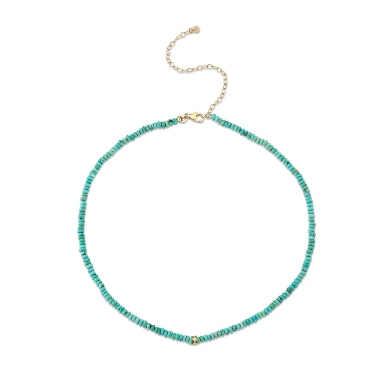 Gold & Diamond Bezel Eternity Rondelle Turquoise Choker