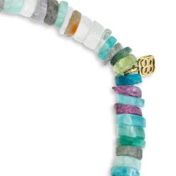 Gold & Diamond Bezel Eye with Turquoise on Rainbow Heishi
