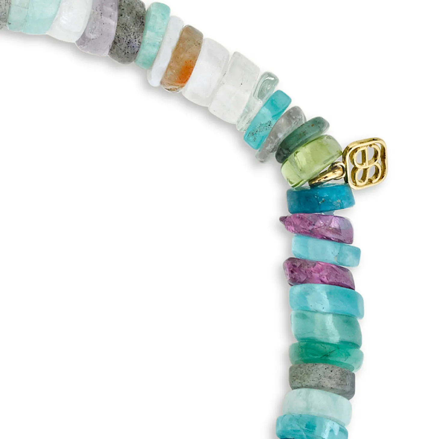 Gold & Diamond Bezel Eye with Turquoise on Rainbow Heishi