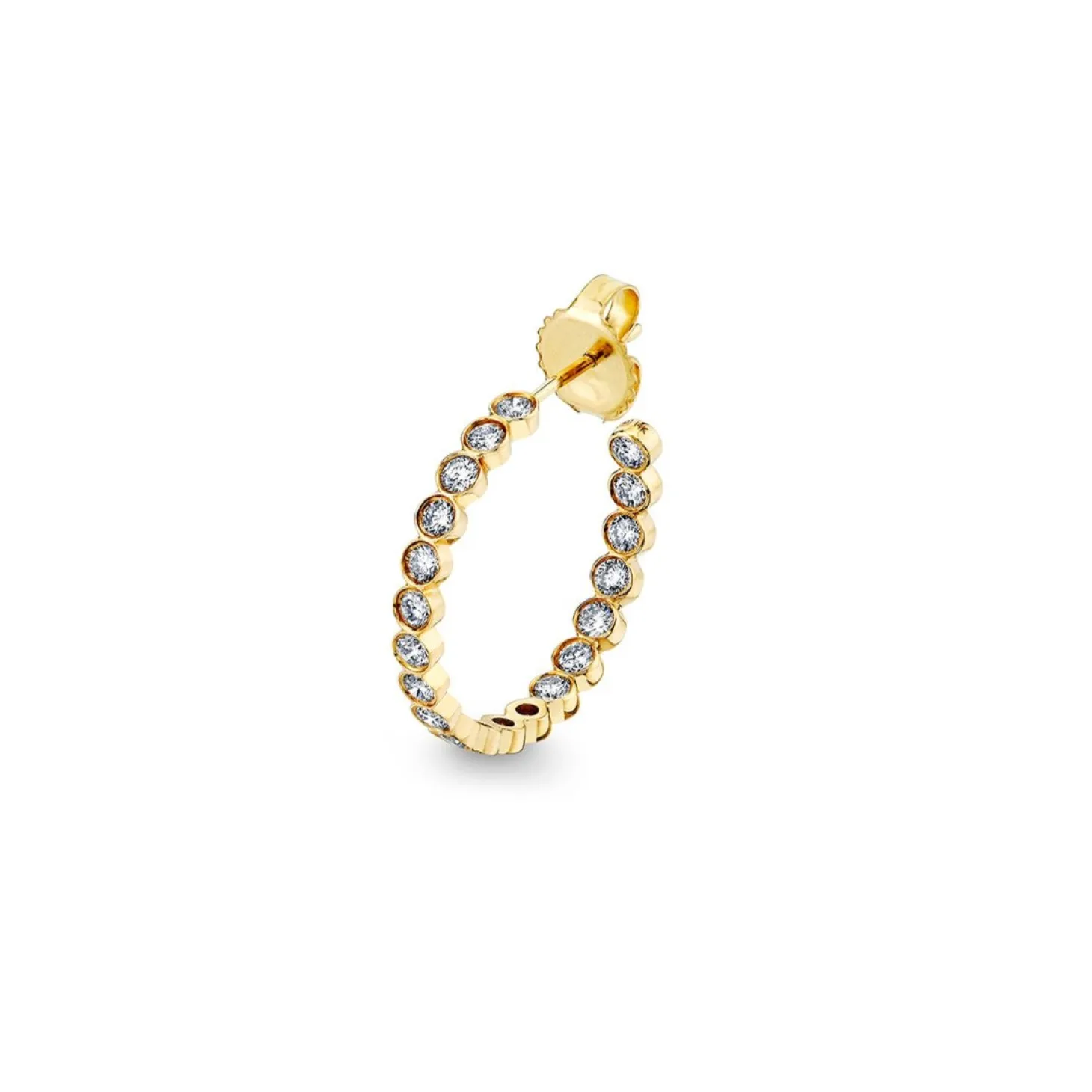 Gold & Diamond Bezel Medium Hoops