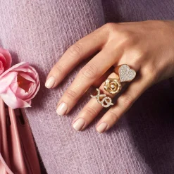 Gold & Diamond Bezel Rose Signet Ring