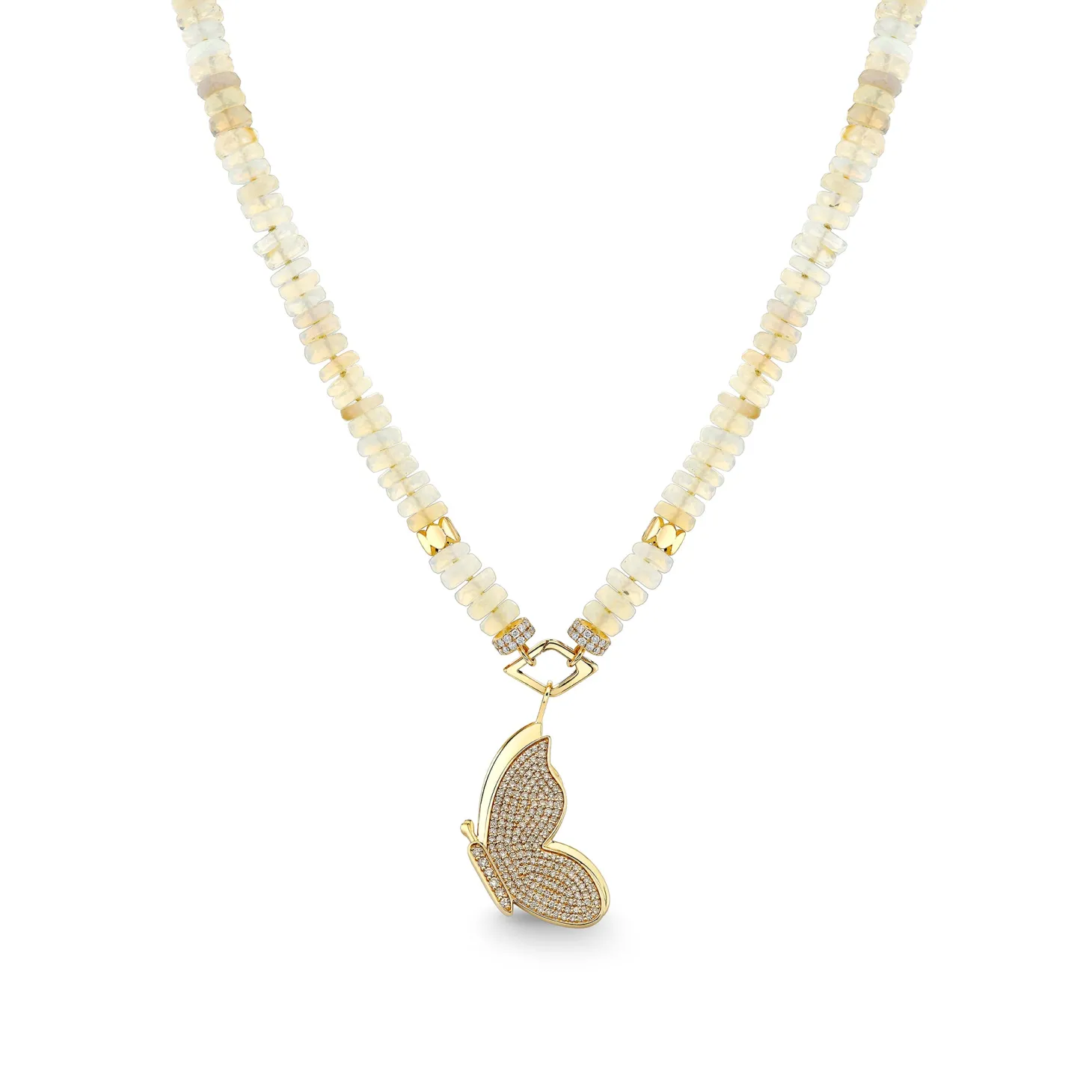 Gold & Diamond Butterfly Opal Necklace