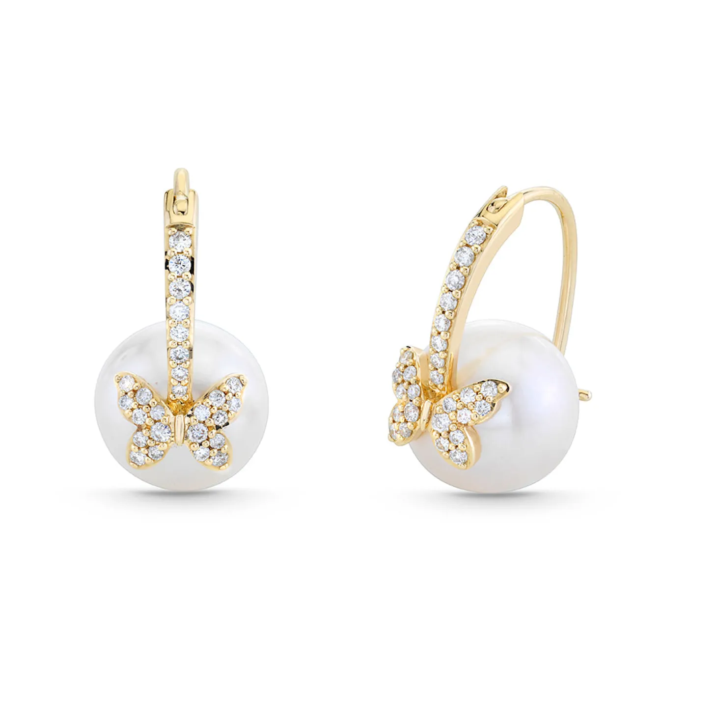 Gold & Diamond Butterfly Pearl Earrings