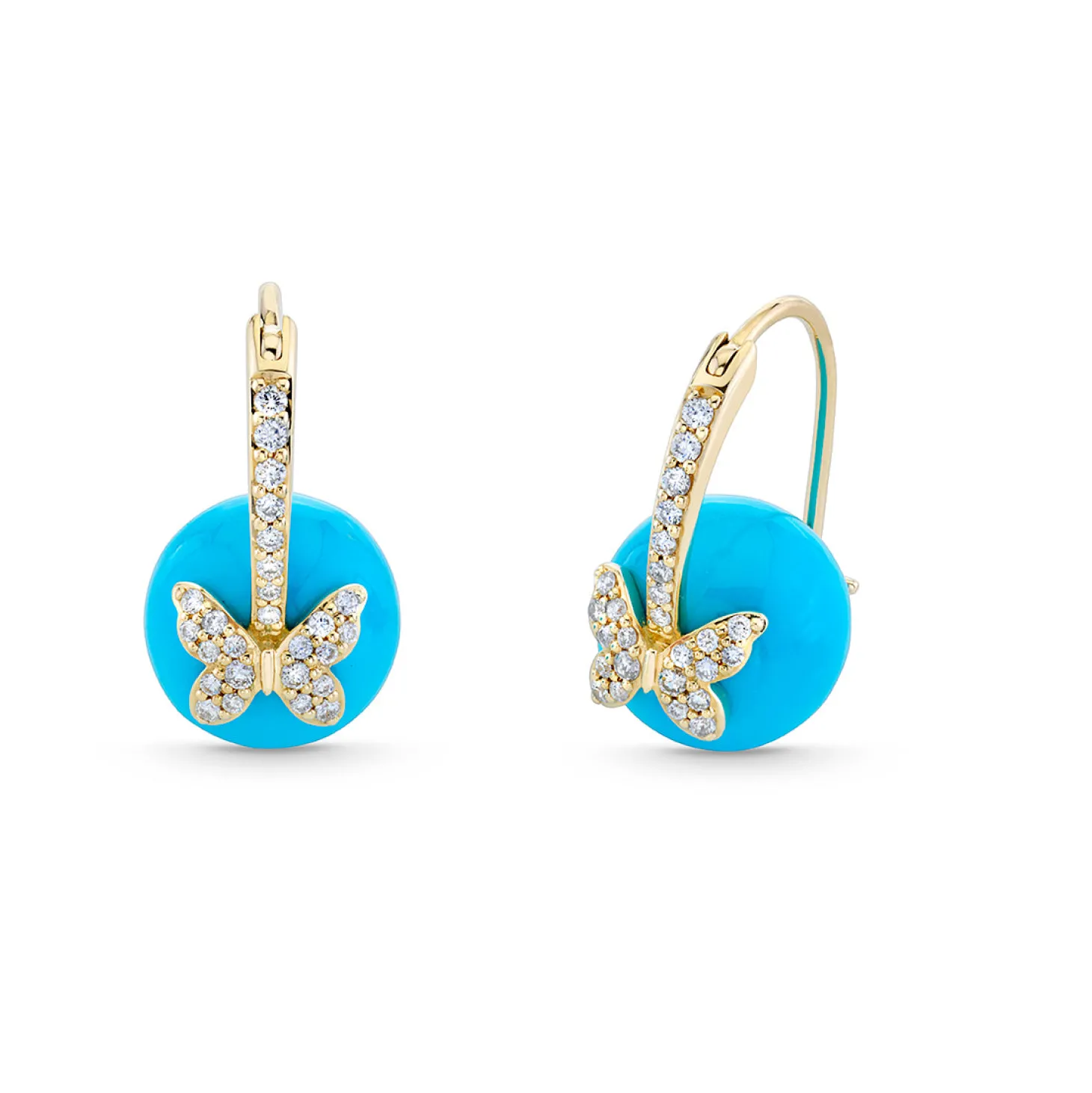 Gold & Diamond Butterfly Turquoise Earrings