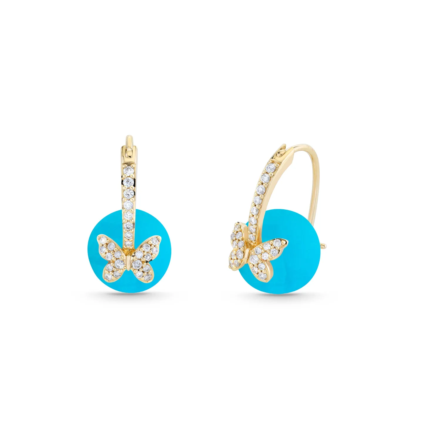 Gold & Diamond Butterfly Turquoise Earrings