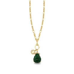 Gold & Diamond Carved Malachite Buddha and Lucky Coin Charm Necklace