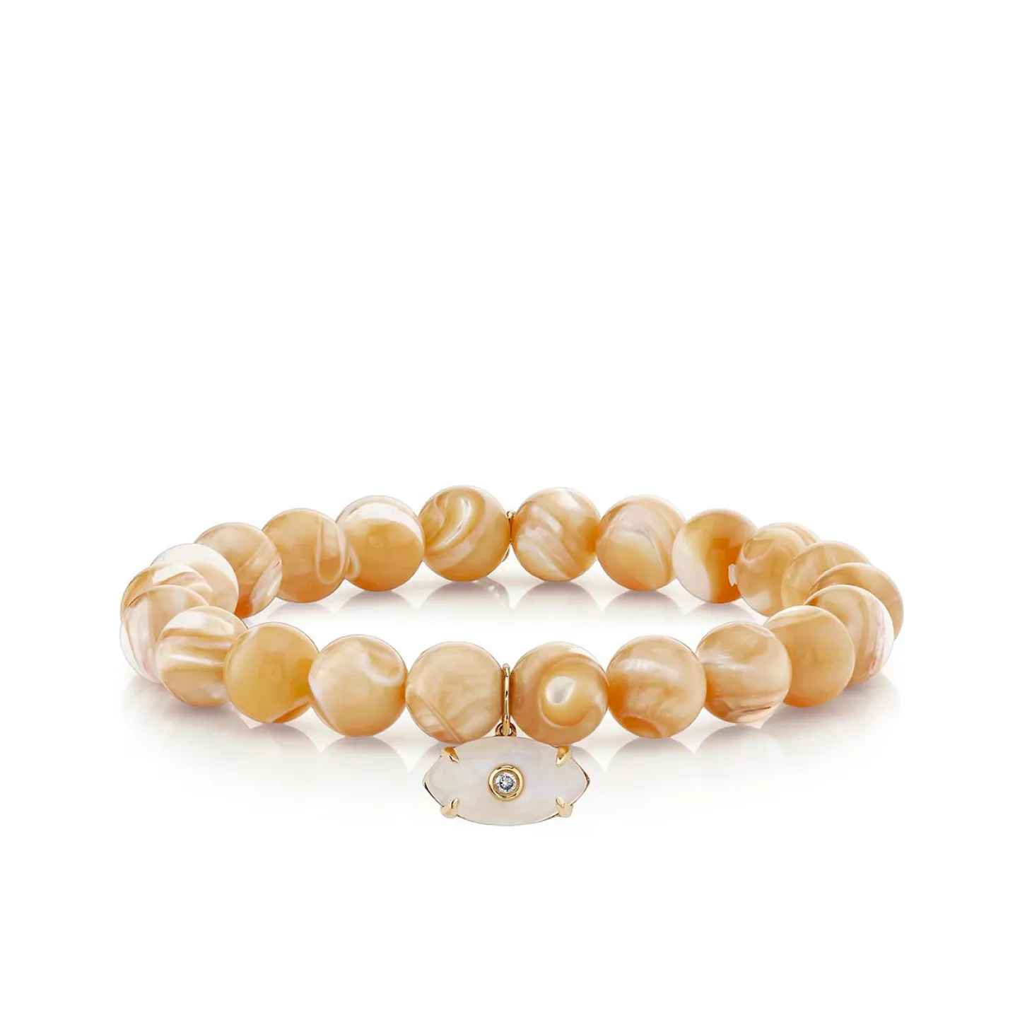 Gold & Diamond Carved Stone Eye on Tan Mother of Pearl