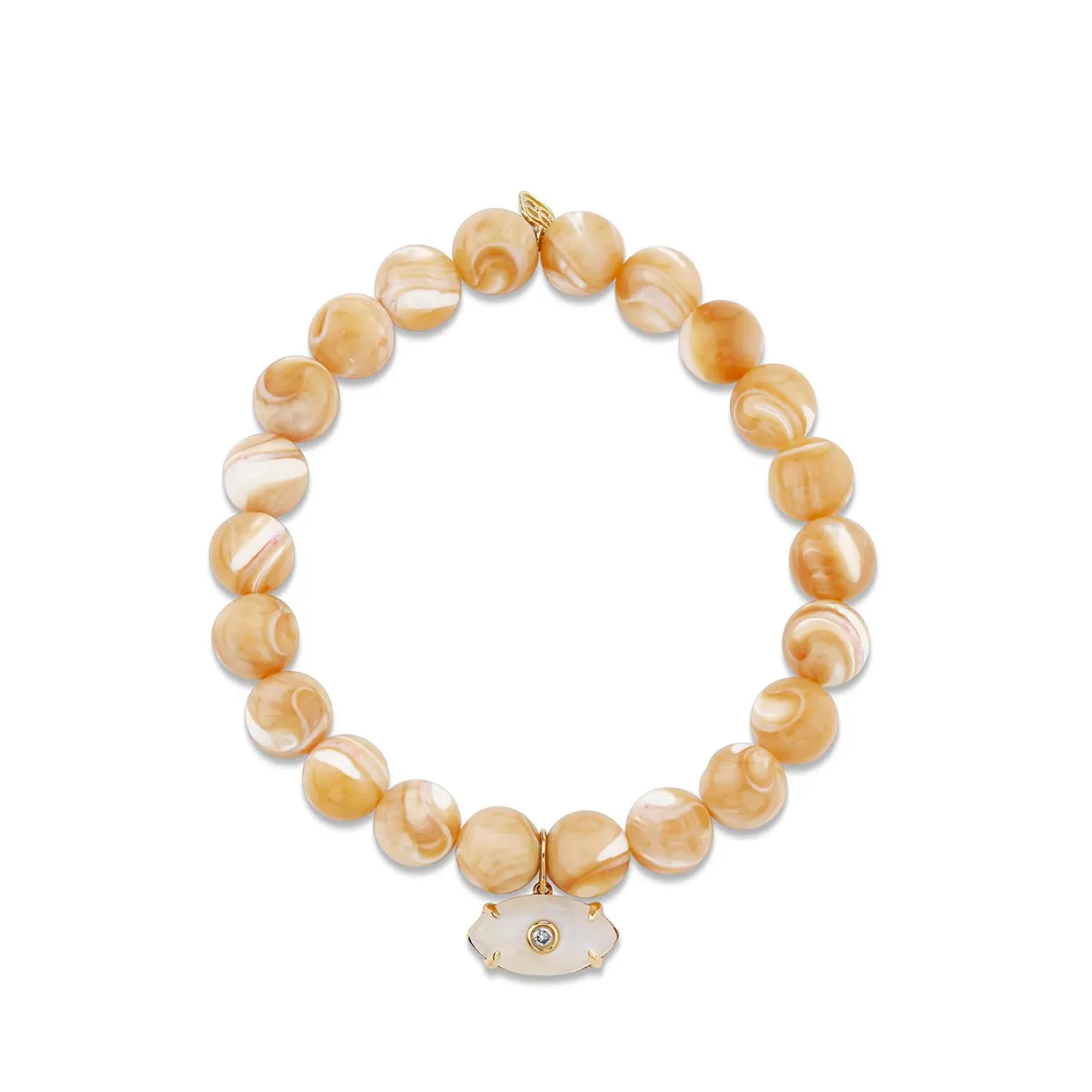 Gold & Diamond Carved Stone Eye on Tan Mother of Pearl
