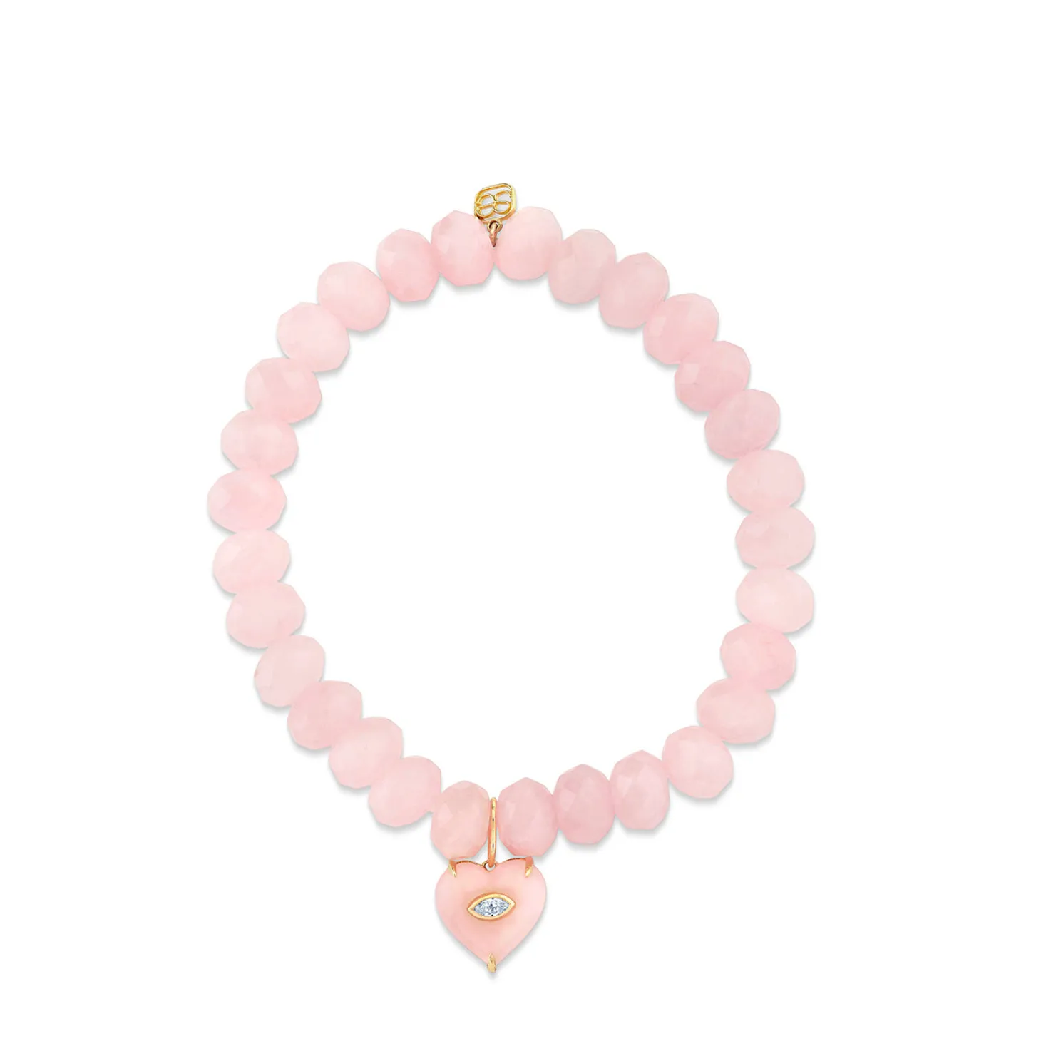 Gold & Diamond Carved Stone Heart on Rose Quartz