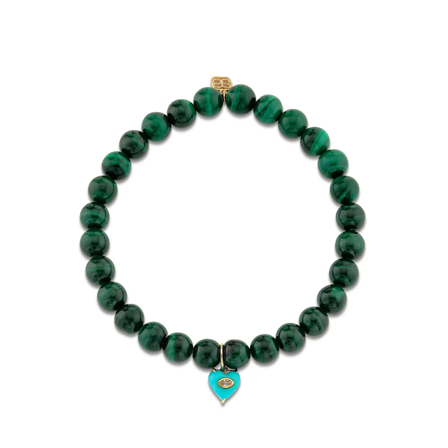 Gold & Diamond Carved Stone Heart on Malachite