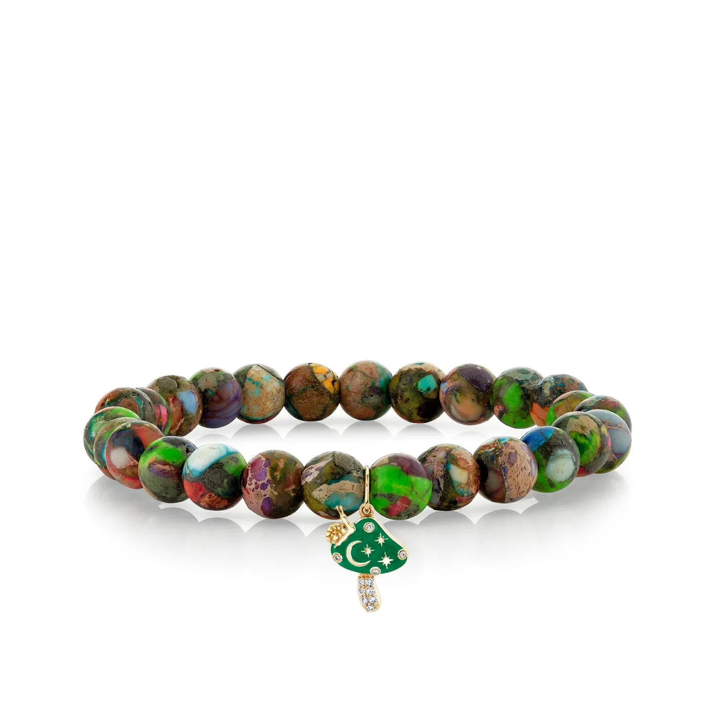Gold & Diamond Celestial Enamel Mushroom on Jasper