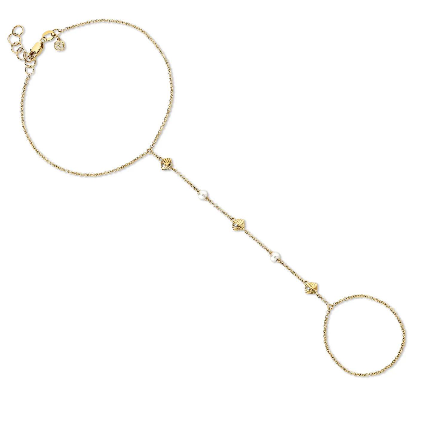 Gold & Diamond Clam Shell & Pearl Princess Bracelet