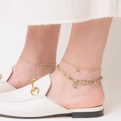 Gold & Diamond Cocktail Crescent Moon Anklet