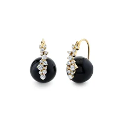 Gold & Diamond Cocktail Onyx Earrings