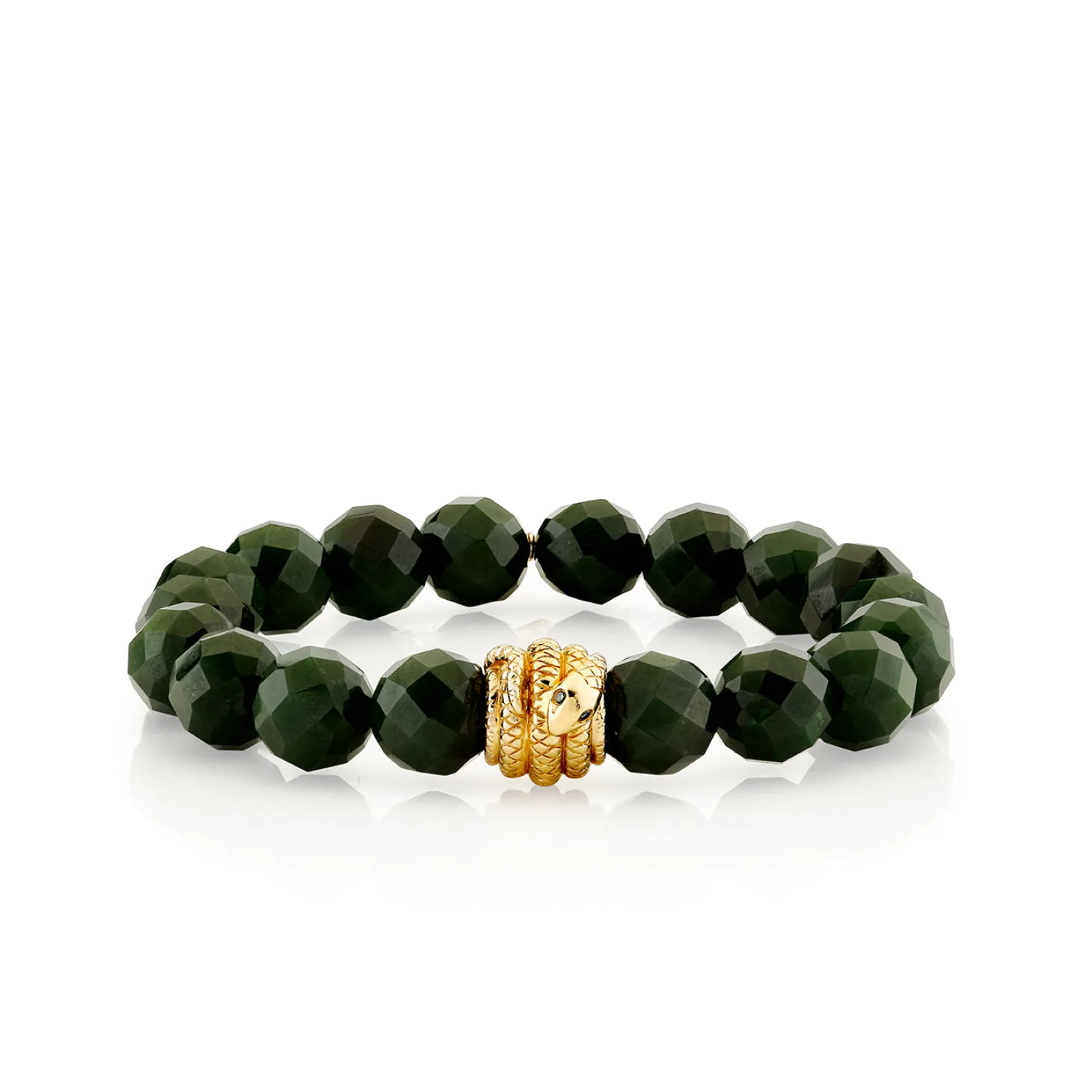 Gold & Diamond Coiled Snake on Nephrite Jade