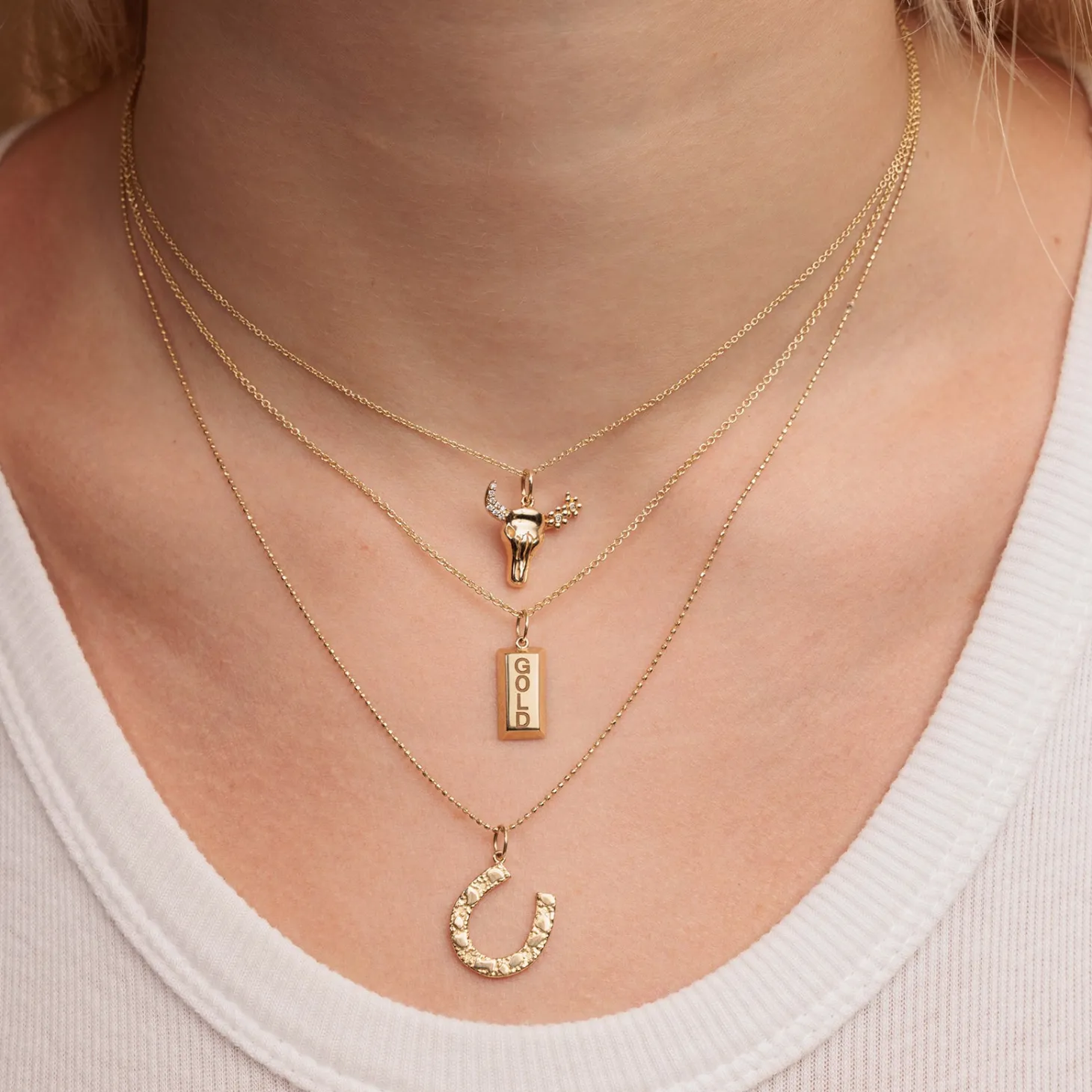 Gold & Diamond Cow Skull Charm