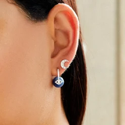 Gold & Diamond Crescent Moon Stud