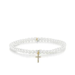 Gold & Diamond Cross on Pearls