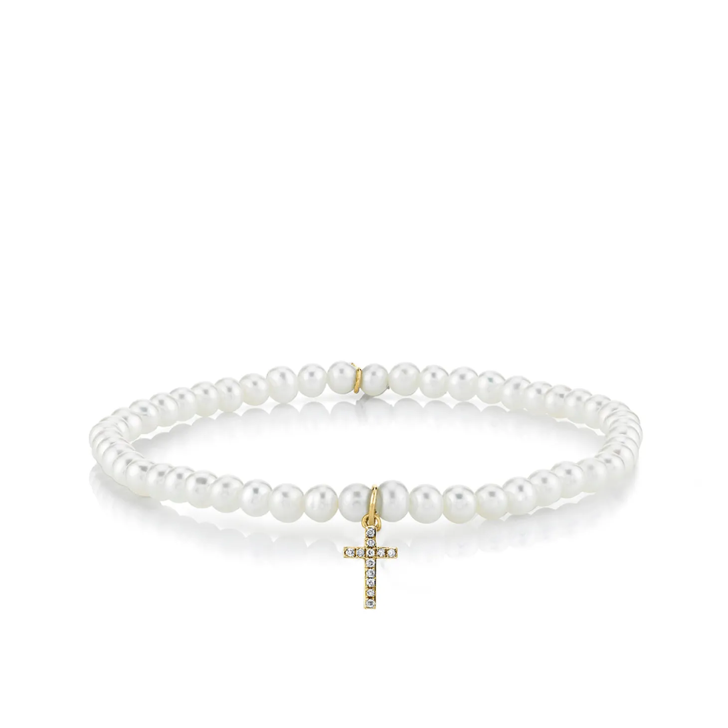 Gold & Diamond Cross on Pearls