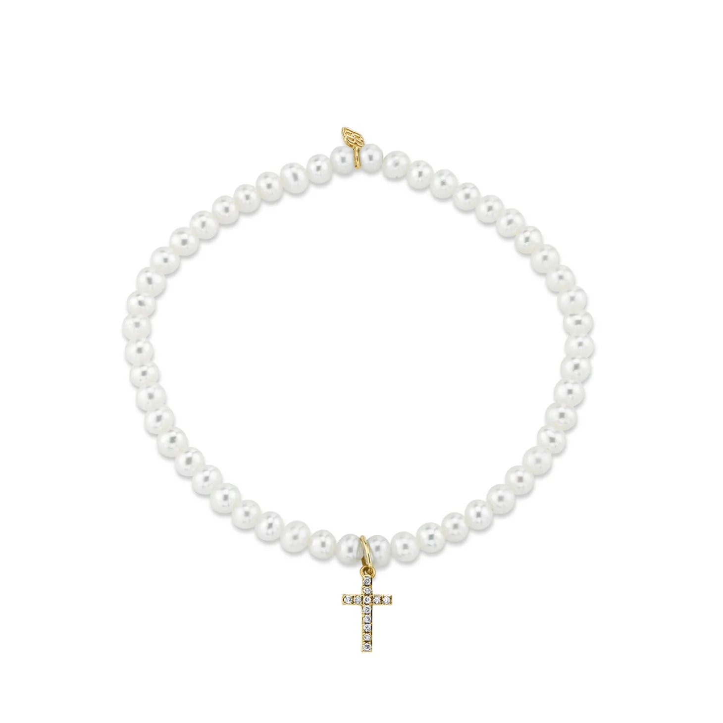 Gold & Diamond Cross on Pearls