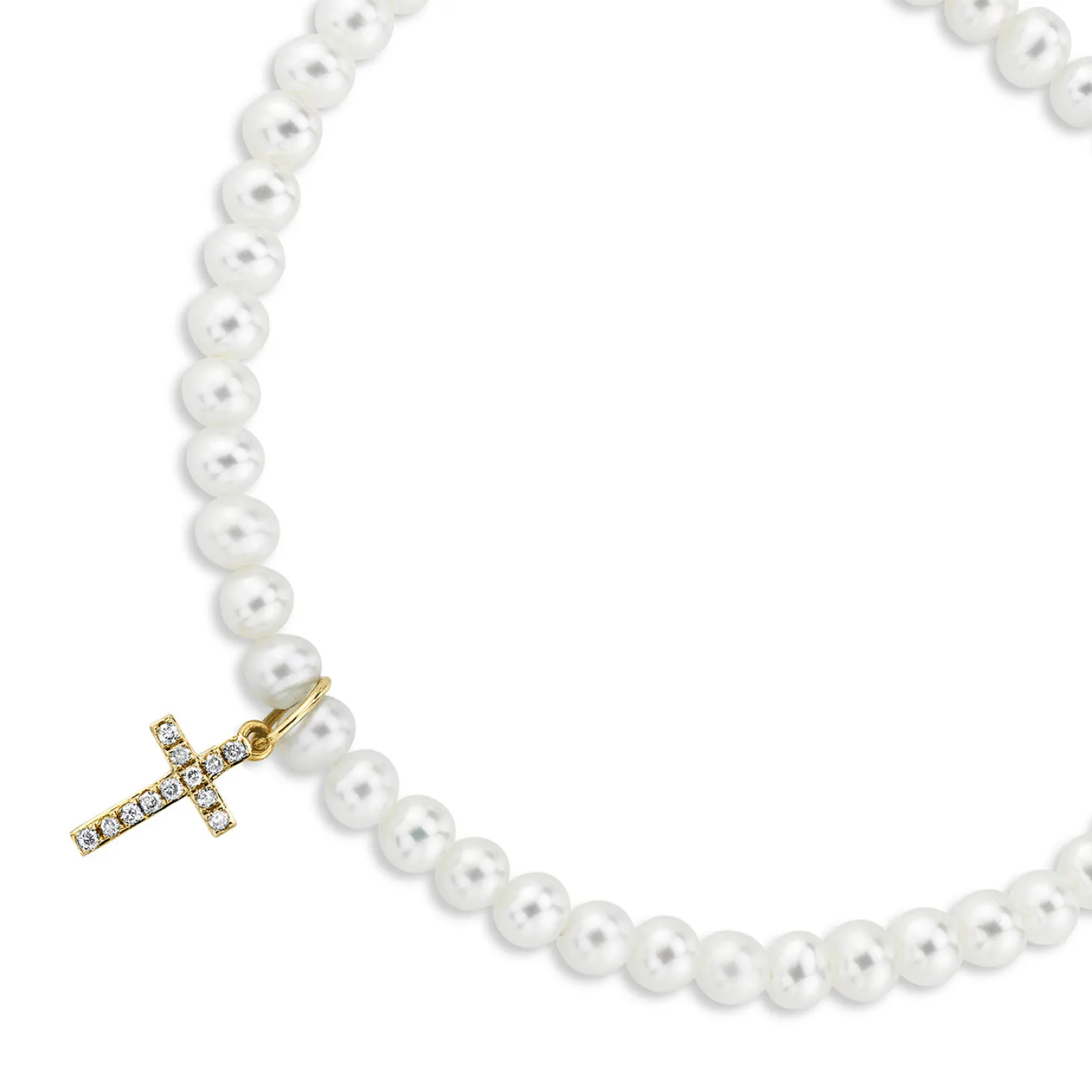 Gold & Diamond Cross on Pearls